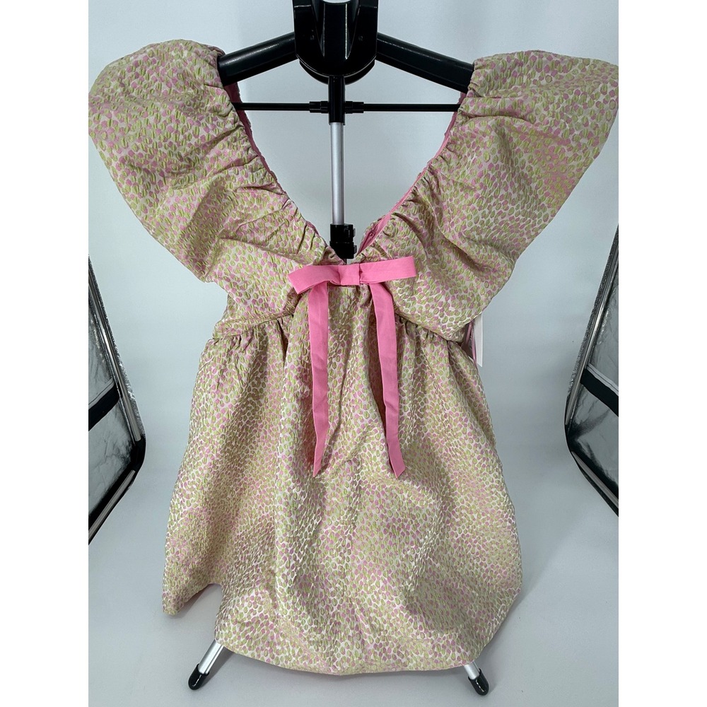 Endless Rose Women's M Pink Green Jacquard Mini Dress Bow Cottagecore Romantic